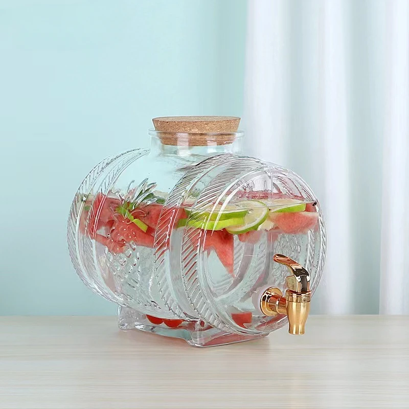 Wine Beer Juice - 1L Beverage Barrel with Faucet Embossed