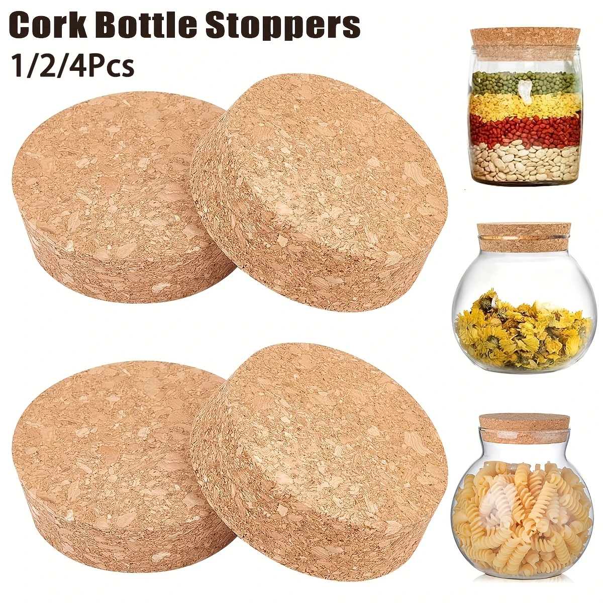 Wine Bottle Size - 1-4Pcs Large Cork Stoppers for Jars